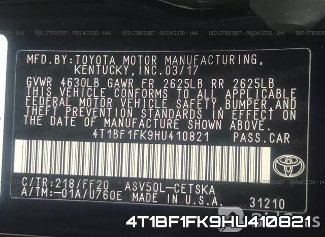 4T1BF1FK9HU410821 фото 10