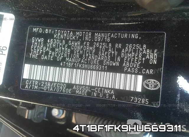 4T1BF1FK9HU669311 фото 10