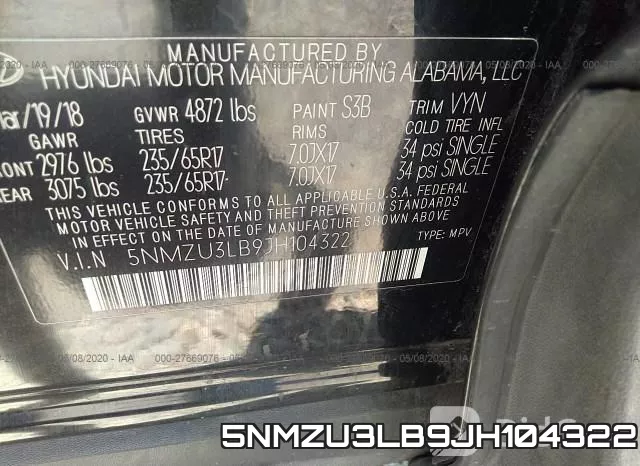 5NMZU3LB9JH104322 фото 10