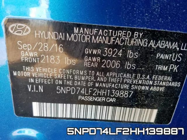 5NPD74LF2HH139887 фото 2