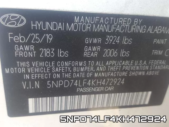 5NPD74LF4KH472924 фото 2