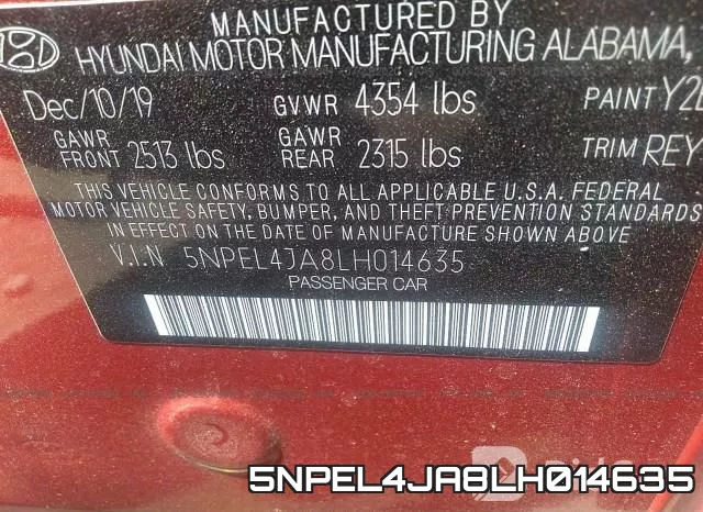 5NPEL4JA8LH014635 фото 10