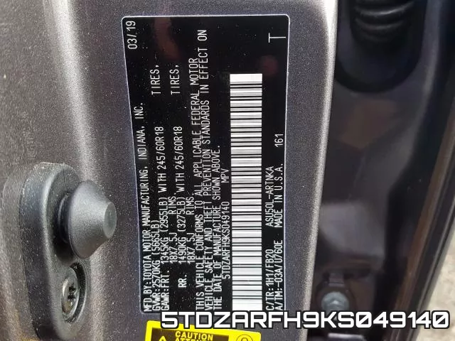 5TDZARFH9KS049140 фото 2