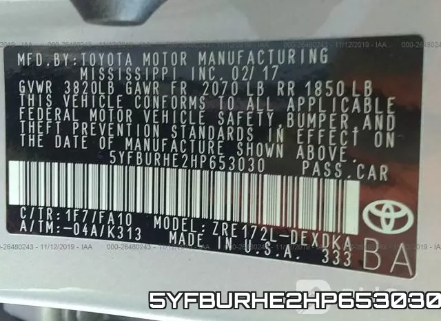 5YFBURHE2HP653030 фото 10