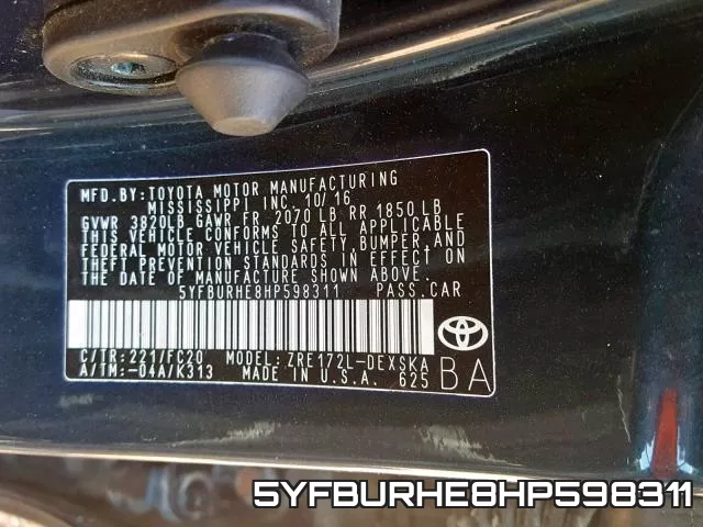 5YFBURHE8HP598311 фото 2