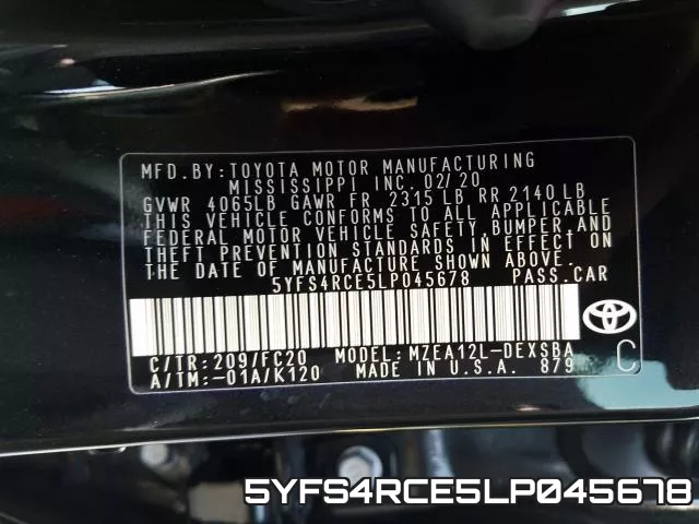 5YFS4RCE5LP045678 фото 2