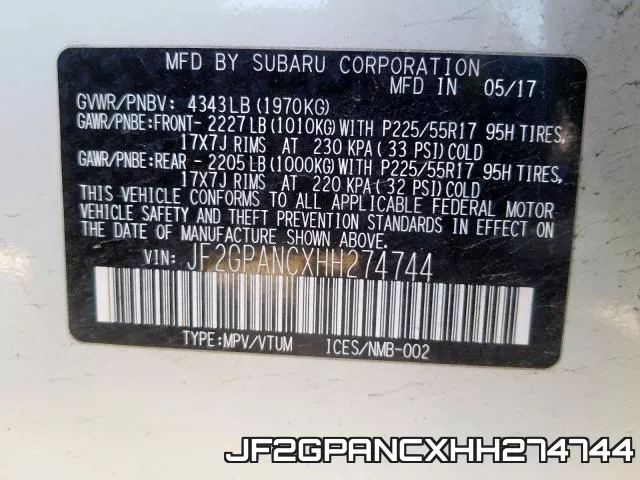 JF2GPANCXHH274744 фото 2