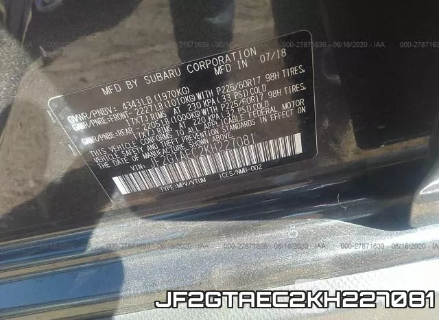 JF2GTAEC2KH227081 фото 10