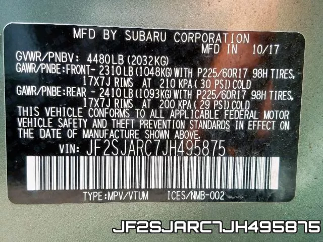 JF2SJARC7JH495875 фото 2