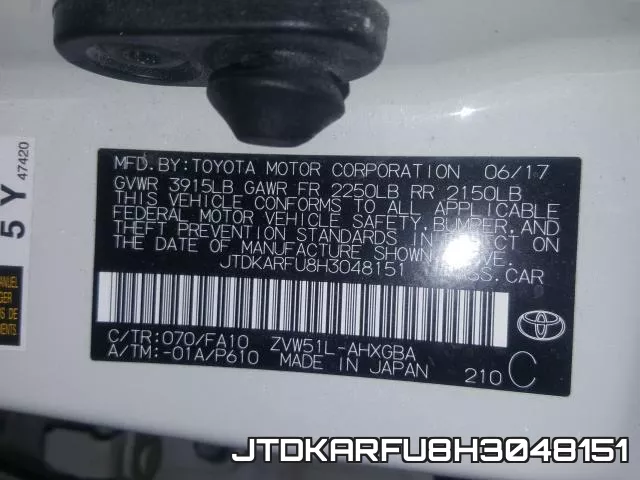 JTDKARFU8H3048151 фото 2
