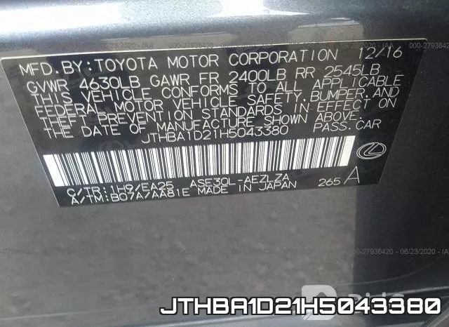 JTHBA1D21H5043380 фото 10