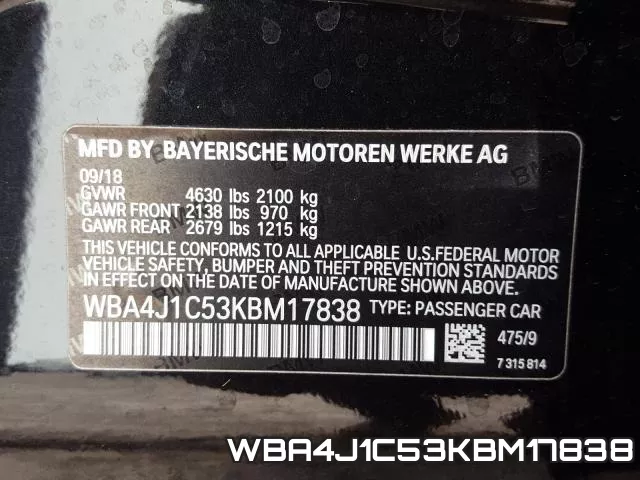 WBA4J1C53KBM17838 фото 2