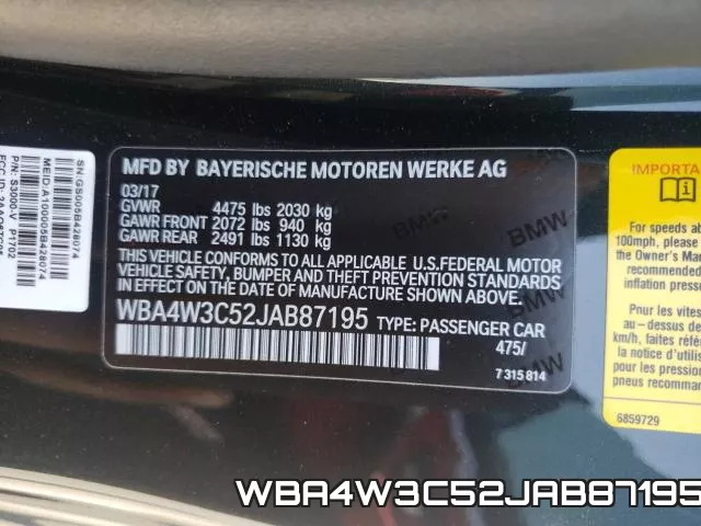 WBA4W3C52JAB87195 фото 2