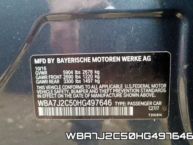 WBA7J2C50HG497646 фото 2