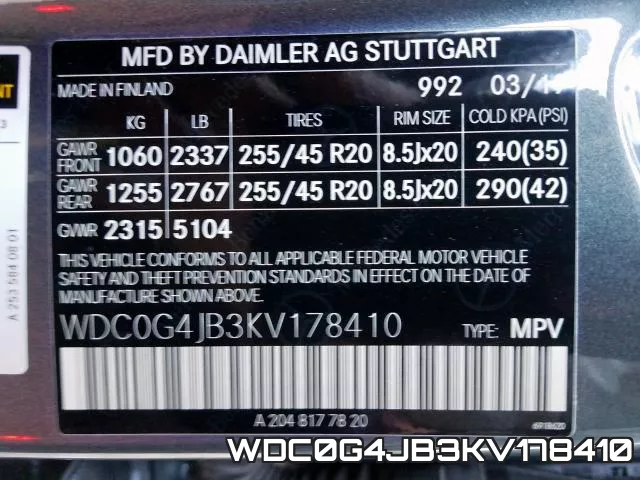 WDC0G4JB3KV178410 фото 2