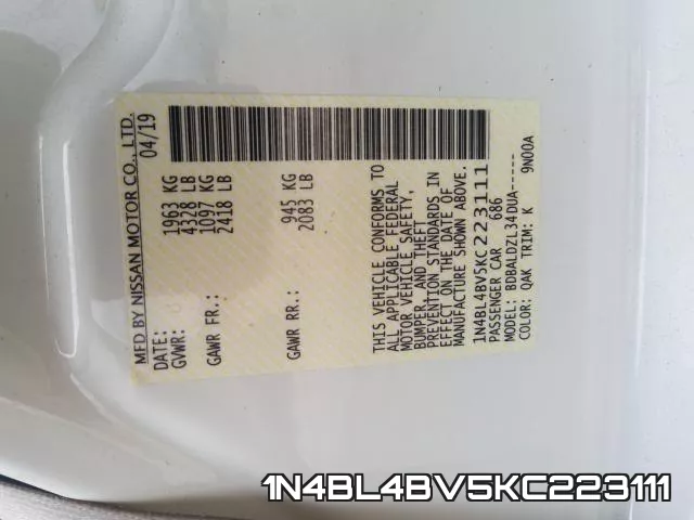 1N4BL4BV5KC223111 фото 2