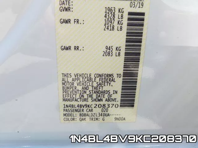 1N4BL4BV9KC208370 фото 2
