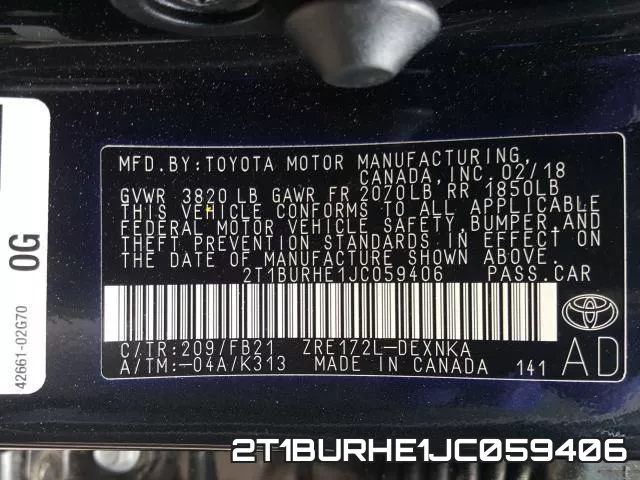 2T1BURHE1JC059406 фото 2