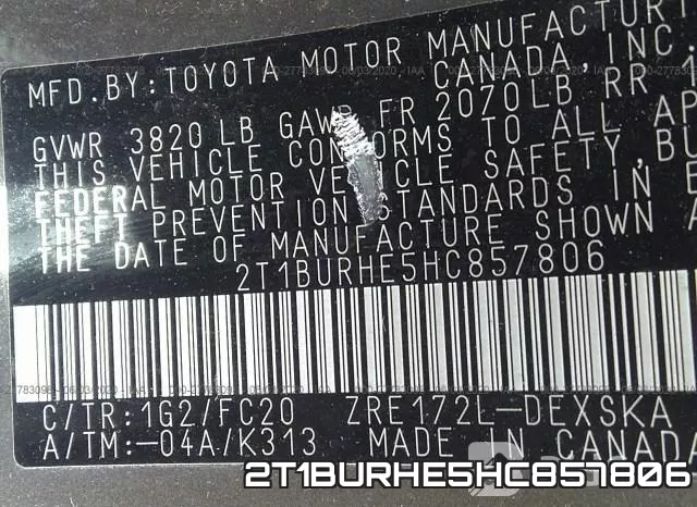 2T1BURHE5HC857806 фото 10