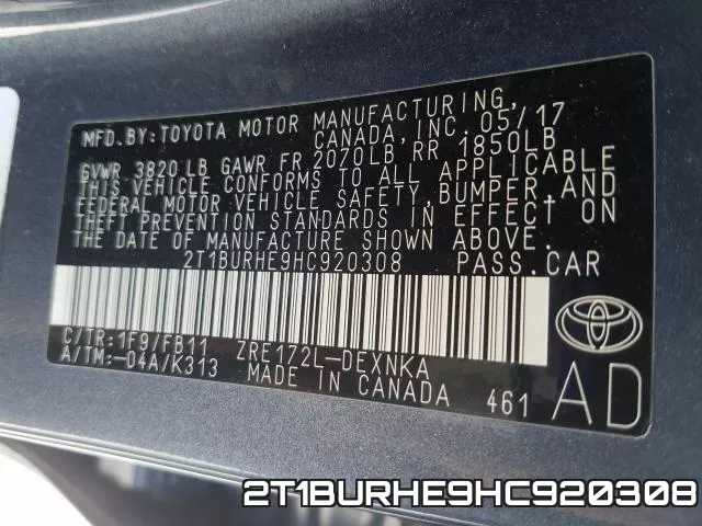 2T1BURHE9HC920308 фото 2