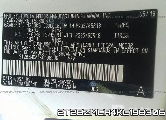 2T2BZMCA4KC198306 фото 10
