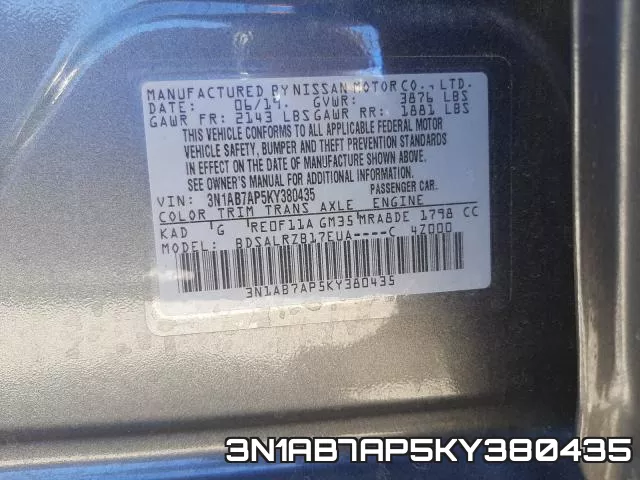 3N1AB7AP5KY380435 фото 2