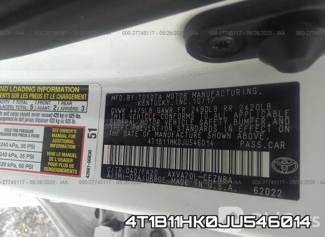 4T1B11HK0JU546014 фото 10