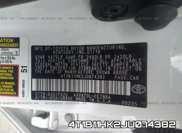 4T1B11HK2JU074382 фото 10