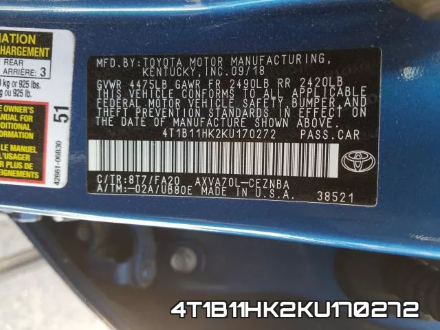4T1B11HK2KU170272 фото 2