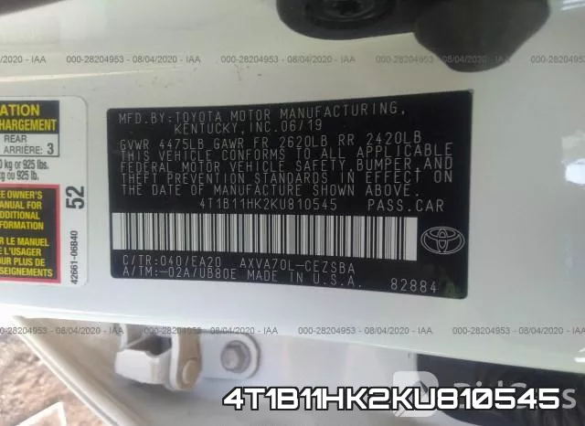 4T1B11HK2KU810545 фото 10