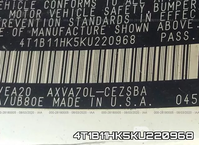 4T1B11HK5KU220968 фото 10