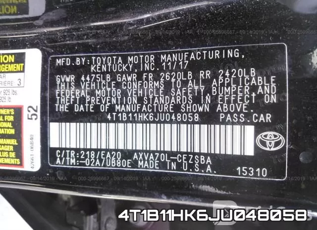 4T1B11HK6JU048058 фото 10