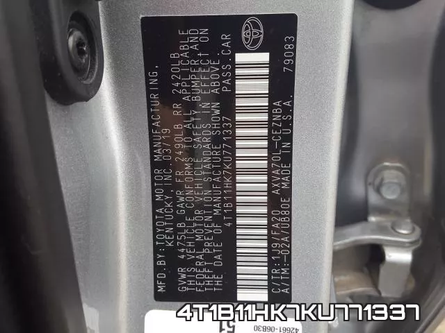 4T1B11HK7KU771337 фото 2