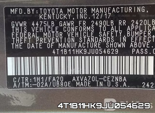 4T1B11HK9JU054629 фото 10