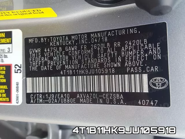 4T1B11HK9JU105918 фото 2