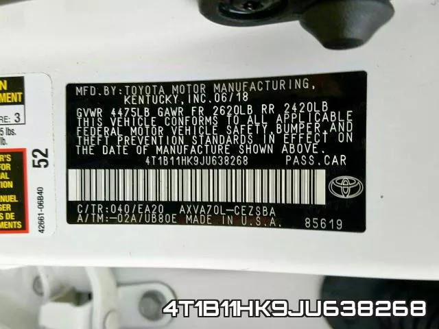 4T1B11HK9JU638268 фото 2