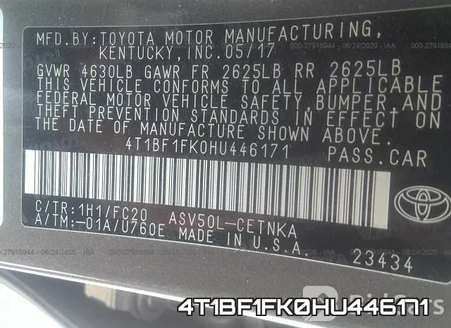 4T1BF1FK0HU446171 фото 10