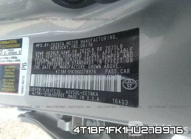 4T1BF1FK1HU278976 фото 10