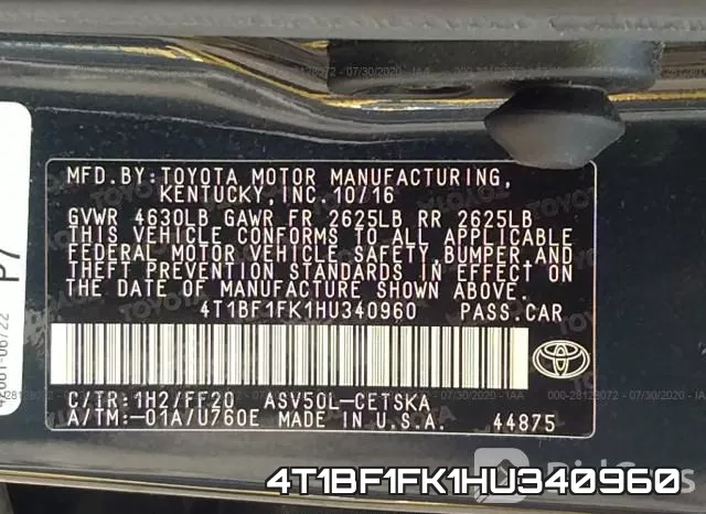 4T1BF1FK1HU340960 фото 10