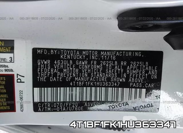 4T1BF1FK1HU363347 фото 10