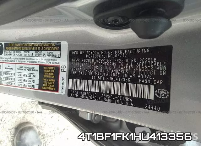 4T1BF1FK1HU413356 фото 10