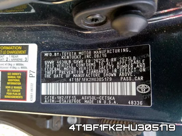 4T1BF1FK2HU305179 фото 2