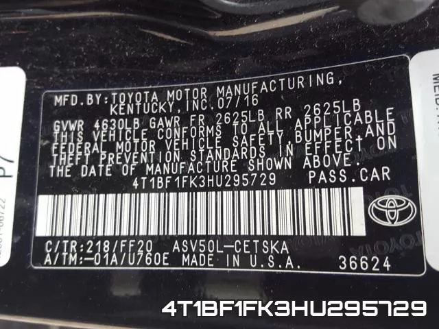 4T1BF1FK3HU295729 фото 2