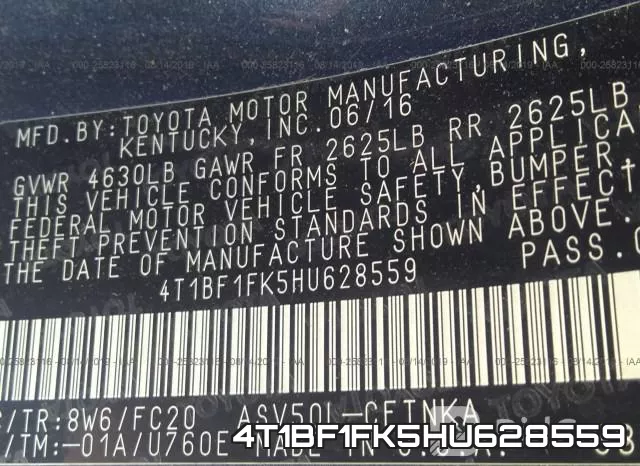 4T1BF1FK5HU628559 фото 10