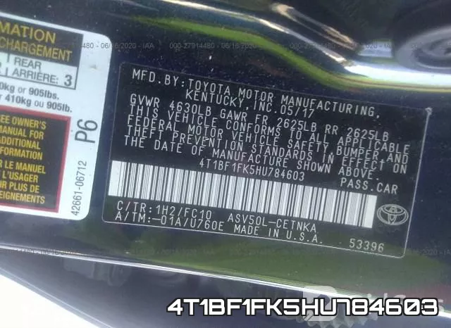 4T1BF1FK5HU784603 фото 10