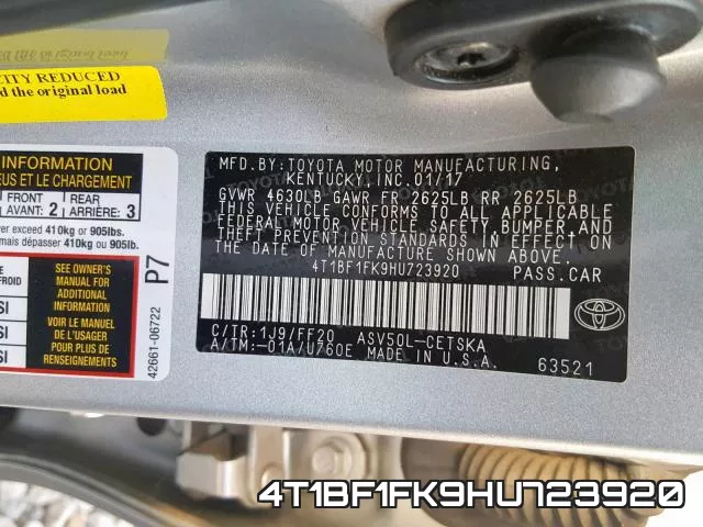 4T1BF1FK9HU723920 фото 2