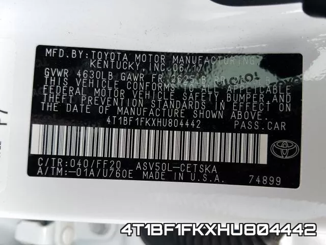 4T1BF1FKXHU804442 фото 2