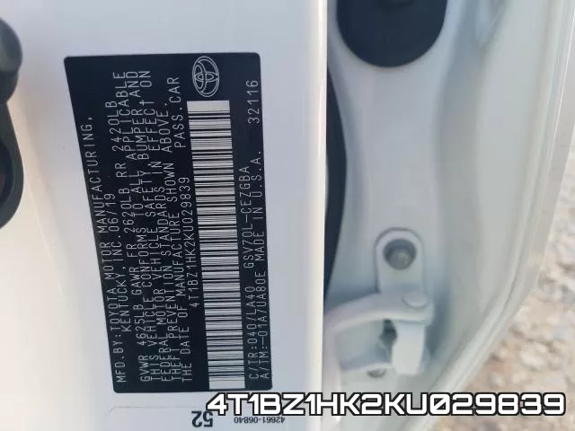 4T1BZ1HK2KU029839 фото 2