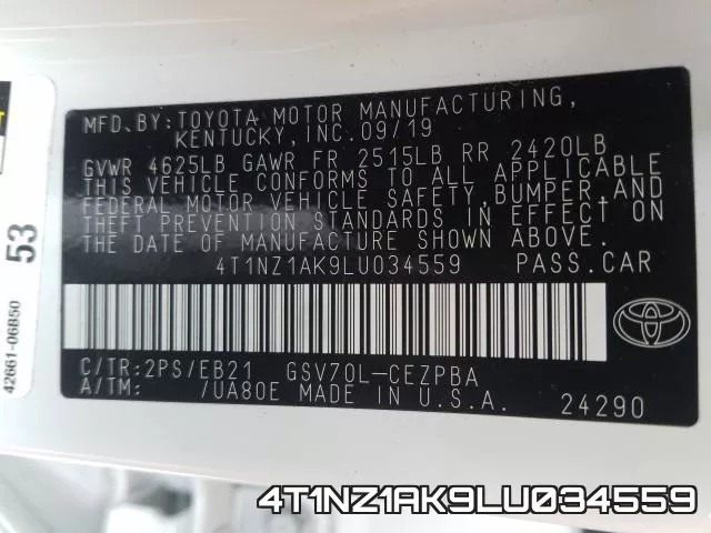 4T1NZ1AK9LU034559 фото 2
