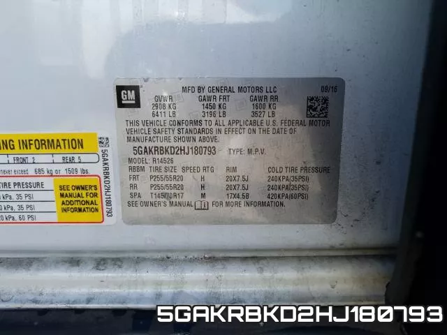 5GAKRBKD2HJ180793 фото 2